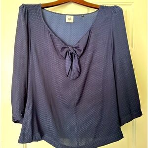 Navy Blue CAbi  Blouse, bow tie neck, size M , 3/4 sleeve